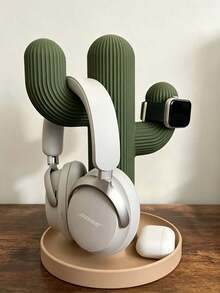 1 buah Stand Headphone Resin Berbentuk Kaktus Gaya Modern, Tekstur Garis Vertikal dengan Baki Penyimpanan Bulat, Gantungan Multi Kait untuk Headset, Smart Watch & Earbud, Rak Display Meja, Cocok untuk Dekorasi Kantor, Meja Belajar, Meja Gaming, dan Hadiah Liburan - MultiWarna - View 1