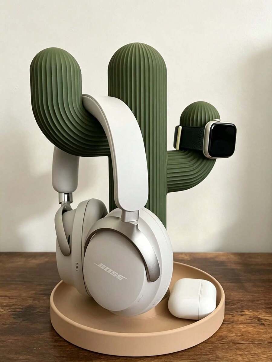 1 buah Stand Headphone Resin Berbentuk Kaktus Gaya Modern, Tekstur Garis Vertikal dengan Baki Penyimpanan Bulat, Gantungan Multi Kait untuk Headset, Smart Watch & Earbud, Rak Display Meja, Cocok untuk Dekorasi Kantor, Meja Belajar, Meja Gaming, dan Hadiah Liburan - MultiWarna - View 1