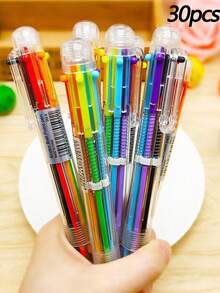 1/3/20/30 buah Pulpen Ballpoint Aneka Warna yang Dapat Ditarik, Badan Transparan, 6 Warna Pulpen, Pulpen Portabel untuk Menulis Jurnal, Menandai, dan Menggambar, Alat Tulis Multifungsi Kreatif untuk Siswa - Set - View 9