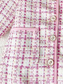 Autumn/Winter Baby Girl Cute Pink Plaid Lapel Single-Breasted Princess Style Atmosphere Jacket - Pink - View 4