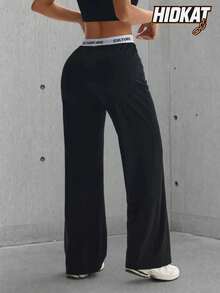 Hidkat Celana Olahraga Nyaman dan Ramping dengan Desain Pinggang Elastis Tinggi Warna Hitam dari My Calm Casual Versatile Black. - Hitam - View 2