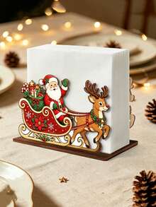 Christmas Wooden Napkin Holder, Santa Claus Sleigh Design, Suitable For Dining Table, Family Dinner, Home Decor, Holiday Table, Napkin Storage Rack, Suitable For Kitchen Countertop, Christmas Party Table Centerpiece And Supplies - View 10