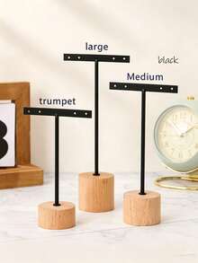 1pc Iron Art Earring Display Stand, Wooden Base T-Shaped Earring Holder Jewelry Display Rack Accessory Storage Display Prop - Multicolor - View 2