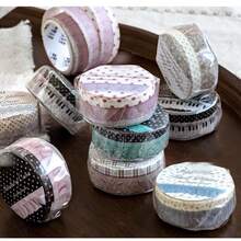 Pita Washi Renda Bergelombang, Motif Polkadot & Papan Ketik Piano, Pita Perekat Dekoratif Bergaya Vintage untuk Jurnal, Scrapbooking & Hiasan Album - A - View 6