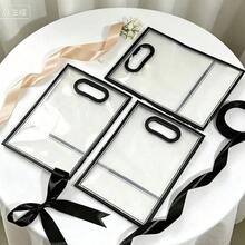 1/4/12pcs Transparent Gift Bags With Ribbons, Suitable For Baby Shower, Graduation, Wedding, Bridal Party, Birthday Party, Business Occasions, With Cut-Out Handles, Reusable PP Material, 7x10x3.15 Inches (Black) - Black - View 6