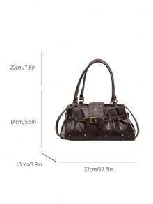 CHERIMATE Women's Vintage Solid Color Baguette Bag, Fashion Minimalist Shoulder Bag, Versatile Crossbody Bag, Commuter Small Square Bag - Coffee - View 11