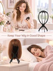 Wig Stand & Styling Set, Includes Foldable Wig Display Stand, Elastic Wig Cap, Lace Hair Net, Hair Clips And Tail Comb, Suitable For Women Wearing Lace Front Wigs And Daily Styling - View 4