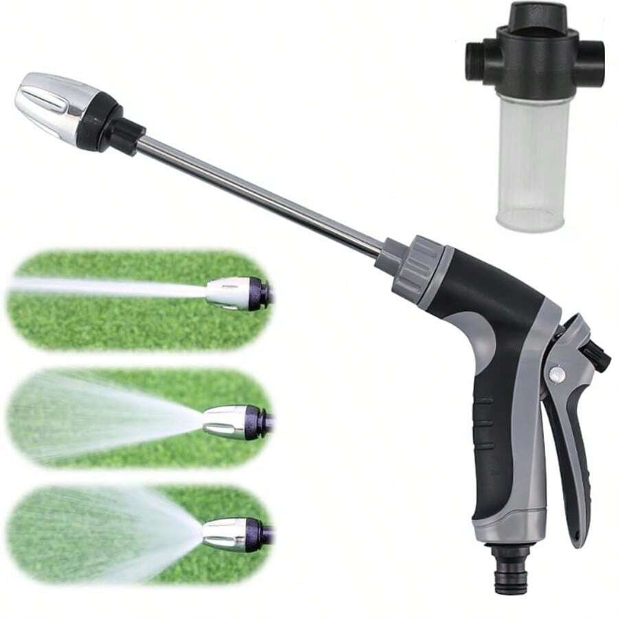 1pc Portable Handheld High‑Pressure Car Wash Spray Gun With Alloy Long Extension Rod And Non‑Slip Handle, Multi‑Use Water Sprayer Nozzle For Car Exterior Washing, Garden Watering, Patio Rinsing And Household Outdoor Surface Cleaning