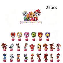 25pcs New Cartoon Paw Patrol Birthday Party Cake Toppers, Backdrop Banners, Paw Patrol Theme Party Decorations, Cake Decor Ornaments - Multicolor - View 13