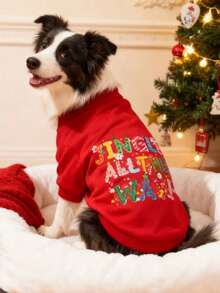 LUCKIE PAL 1pc Christmas JINGLE ALL THE WAY Letter Print Pet Sweatshirt, Anti-Flea, Reduces Shedding, Warm & Breathable, Suitable For Small & Large Dogs And Cats, Indoor & Outdoor - Red - View 4