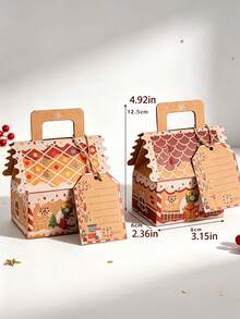 10pcs/50pcs/Pack Christmas Party Gift Candy Favor Boxes, Handheld Paper Boxes, Christmas Decoration Atmosphere Paper Boxes, 3D Christmas House - View 6