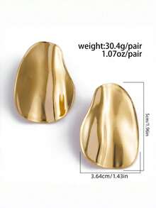 1 Pair Asymmetrical Oval Shaped Golden Earrings - Gold - View 3