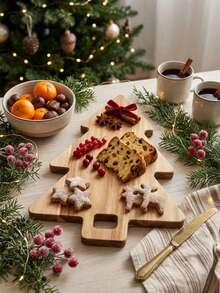1pc Wooden Acacia Cutting Board, Double-Sided Bread And Cheese Board, Functional Kitchen Accessory Suitable For Fruit, Meat And Bread Cutting, Can Be Used As Prep Station, Exquisite Holiday Gift For Chefs On Halloween, Birthday, Party, Christmas, Valentine's Day, Easter, Wedding And Other Occasions - Khaki - View 1