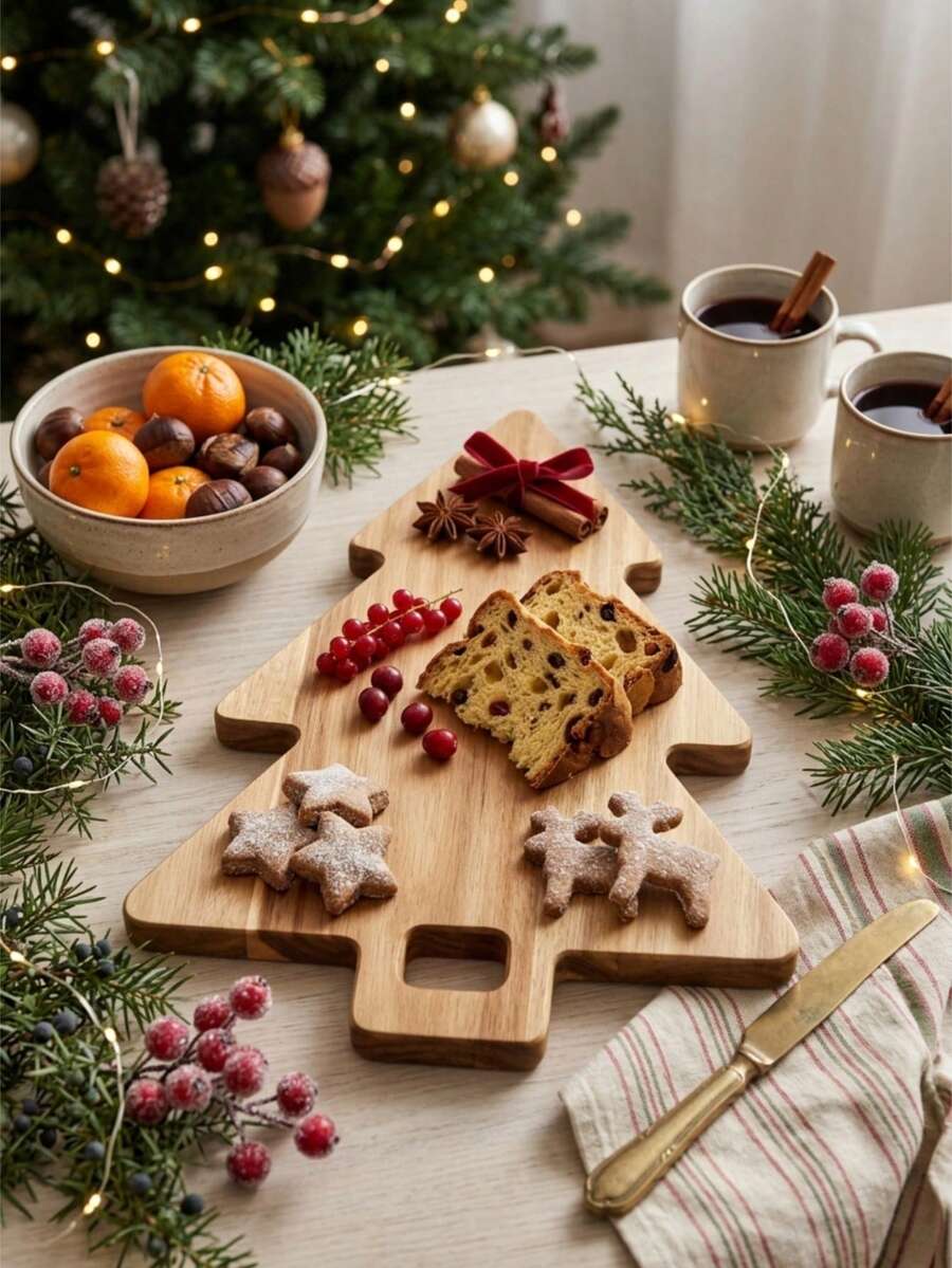 1pc Wooden Acacia Cutting Board, Double-Sided Bread And Cheese Board, Functional Kitchen Accessory Suitable For Fruit, Meat And Bread Cutting, Can Be Used As Prep Station, Exquisite Holiday Gift For Chefs On Halloween, Birthday, Party, Christmas, Valentine's Day, Easter, Wedding And Other Occasions - Khaki - View 1