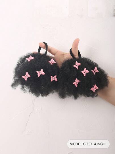 2pcs Kids Hair Bun Soft Hair Bundle With Butterfly Hair Clip Marley Curly Hair Bundle With Elastic Hair Band For Girls