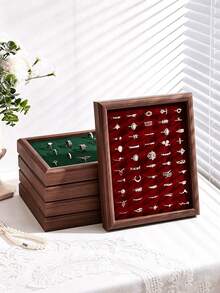 Wooden Ring Display Tray With Multi-Color Velvet Slots, Jewelry Organizer For Home Vanity, Countertop Display Prop - Multicolor - View 4