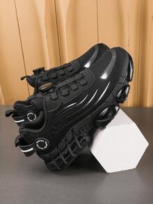 Cool All-'s Functional Chunky Sneakers With Knob Button Design, Streamlined Decor, Thick Sole, Height-Increasing, Daily Wear - Black - View 6