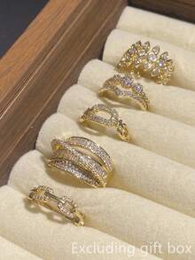 Set Of 5 Romantic Cubic Zirconia Rings, Women's Wedding Anniversary Gift (Gift Box Not Included) - 1# - View 5