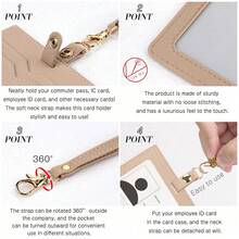 Tempat Kartu Identitas dengan Tali Lanyard yang Dapat Ditarik, Tali Pengikat yang Dapat Dilepas, Tempat Kartu Identitas Horizontal dari Kulit Sintetis, 1 Jendela ID Transparan di Depan, 2 Slot Kartu Kredit di Belakang - setelan - View 6