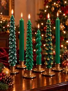 Set Lilin Berbentuk Pohon Natal, Lilin Kerucut Berbentuk Pohon Hijau, Lilin Pilar Berpilin, Lilin Dekoratif Lilin Kedelai, Cocok untuk Dekorasi Rumah Natal, Dekorasi Meja, Pengaturan Pesta Liburan, Pemberian Hadiah - hijau - View 6