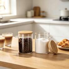 Airtight Clear Glass Storage Canister With Bamboo Lid And Built‑In Side Wooden Spoon, Kitchen Food Container For Tea, Sugar, Spice, Nuts, Dried Fruit, Home Kitchen Organizer. - View 3