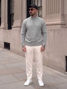 Lookun Sweater Pullover Longgar Leher Bulat Kancing Setengah untuk Pria, Gaya Sederhana, Kasual, Liburan, Perjalanan Sehari-hari, Pakaian Rumah, Musim Gugur/Dingin - Grey - View 5