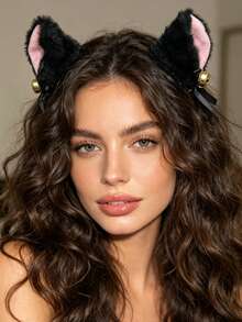 2pcs/4pcs Cute Plush Cat Ear Bell Bow Hair Clips, Party Anime Convention Cosplay Costume Accessories, Girl Headwear - Multicolor - View 1