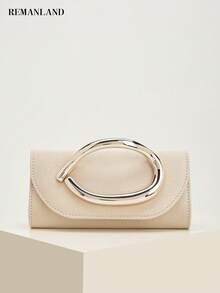 REMANLAND Apricot Velvet Evening Clutch With Sculpted Gold Hardware, Sleek Envelope Flap And Compact Shape, Stylish Purse For Date Nights, Parties & Weddings - Apricot - View 8