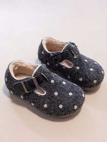 Autumn/Winter Girls' Plush Polka Dot Slip-On Shoes, Girls' Hook And Loop Warm Fuzzy Shoes - Grey - View 3