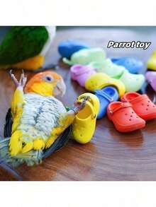 Parrot Chewing Toy, Slipper Shaped, Suitable For Birds In Spring And Summer, Helps With Teeth Grinding, Cleaning Teeth, Relieving Stress, Educational Training Function, Made Of Silicone Material, Random Color, And Durable. - A+B - View 4