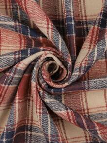 Women's Plus Size Plaid Shirt, Collar, Rolled Sleeves And Front Button Design - Red - View 3