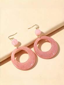 1 Pair Fashion Resin Round Long Earrings - Baby Pink - View 4