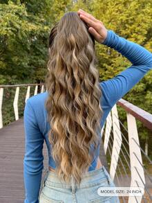 HEYPINK Ombre Colored Claw Ponytail Extension Hair Accessory 24 Inches Long Natural Water Wave Heat-Resistant Fiber Synthetic Ponytail Wig, Suitable For Women's Daily Use - Black Brown - View 3