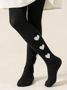 2 Pairs Baby Infant Solid Color Heart Pattern Tights, Versatile Minimalist Style All-Match Colors, Baby Girl Toddler Tights - Multicolor - View 3