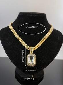Rectangular Large Gemstone Pendant Full Diamond Cuban Necklace, Octagonal Main Stone Rhinestone Pendant, Hip Hop Ice Diamond Accessory, Unisex Rap Street Party Jewelry - Gemstone Pendant Necklace - View 9