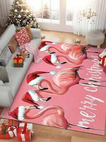 Christmas Fun Tropical Flamingo Theme Printed Doormat, Non-Slip Absorbent Easy-To-Clean Rectangular Entrance Mat, Christmas Winter Holiday Decor Foot Mat - Multicolor - View 10