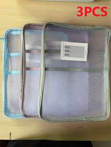 Bolsa organizadora de malla de nylon de doble capa A4, bolsa de almacenamiento de archivos de malla de gran capacidad en forma de L reforzada, mochila portátil con cremallera para estudiantes, bolsa de clasificación de materias de examen con asa, bolsa transparente para exámenes de estudiantes, archivo B - A - Ver 16