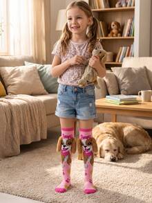Girls' Fun Knee-High Socks With 3D Fuzzy Dog Ear Pattern And Cute Puppy Bow Design, Perfect For Birthday Parties Or Role Play Activities - Multicolor - View 5