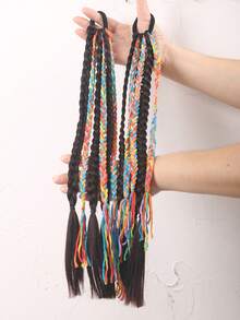 1pc Multi-Strand Braided Synthetic Ponytail Hair Extension With Elastic Hair Band, Long Square Braid Dreadlock Ponytail Hair Piece, Children's Holiday Party Costume Hair Accessory - Multicolor - View 6