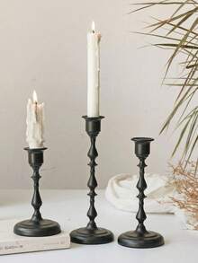 3pcs Matte Black Vintage Metal Taper Candle Holders, Desktop Decor Candle Holders, Suitable For Dark-Toned Home, Wedding And Holiday Party Tabletop Decoration, Candles Not Included - A - View 5