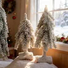 Mini Christmas Tree With Frosted Wooden Base Bottle Brush Tree, Plastic Winter Snow Scene Decoration, Desktop Artificial Tree For Christmas Party Home Decor - Multicolor - View 7