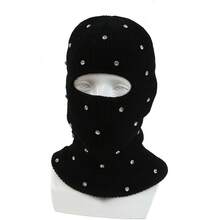 OBOVAY 1pc Women's Y2K Rhinestone Balaclava Hat, Unisex One-Hole Knitted Head Cover, Fashionable Face Mask Cap, Suitable For Daily Streetwear And Party - Single-hole Head Cover - View 30
