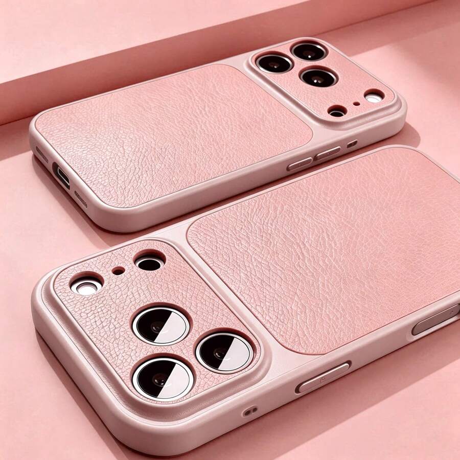 奢華 PU 皮革荔枝紋啞光手機殼，相容 iPhone 18 Pro Max 18 Pro，抗指紋硬殼，適用 17 Pro Max 16 Pro Max 15 14 Plus 13 Pro Max 12 11 16e 17e，18 & 17 系列大視窗蓋 - 粉色 - 查看 1