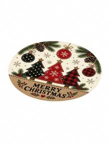 1/2/4pcs Christmas Placemats, Christmas Tree, Christmas Ball And Pine Cone Elements, Round Design, Linen Material, Suitable For Christmas Decoration, Family Gathering Party, Table Decor, Holiday Decor, Indoor Decor. - Multiple Styles - View 14