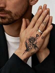 7pcs Men's Temporary Tattoo Stickers, Large Half-Arm Animal & Small Totem Design Set, Realistic Wolf Head, Lion, Dragon, Compass, Skull, Snake Pattern, Waterproof & Scratch-Resistant, Suitable For Men's Arms, Legs, Wrists, Ideal For Parties, Nightclubs, Festivals And Daily Decoration - Halloween - View 5