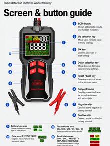 1pc 12V 24V Lead-Acid Battery Tester 8-30V 3-200Ah Digital Car Battery Analyzer With CCA, Internal Resistance, Voltage, Capacity And Battery Health Test, Suitable For Cars, Motorcycles, Electric Bicycles And Engineering Vehicles - Multicolor - View 11