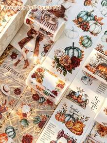 4 Rolls/Box Pre-Cut Fall Themed Washi Tape Set, PET Sticker Rolls, Masking Decorative Tape, Used To Make Scrapbook DIY Handbook Junk Journaling Supplies Material - Scrapbook Supplies - View 8