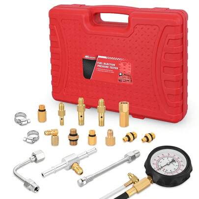 Nilight Fuel Injection Pressure Tester Kit, 0-140 PSI Gauge Dual-Scale Gauge, Multiple Adapters, Helps Diagnose Gasoline Fuel System Pressure (20pcs)