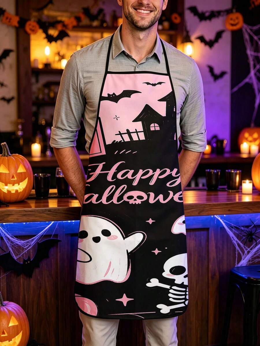1 cái 2 cái 4 cái Tạp dề in hình bí ngô ma Halloween, tạp dề bếp bằng polyester dùng để nấu ăn, nướng bánh & trang phục tiệc Halloween - Nhiều màu - Xem 1