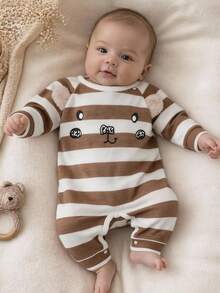 Super Cute Bear 3D Ear Jumpsuit Baby Striped Romper 100-Day Celebration Photo Outfit - Multicolor - View 1
